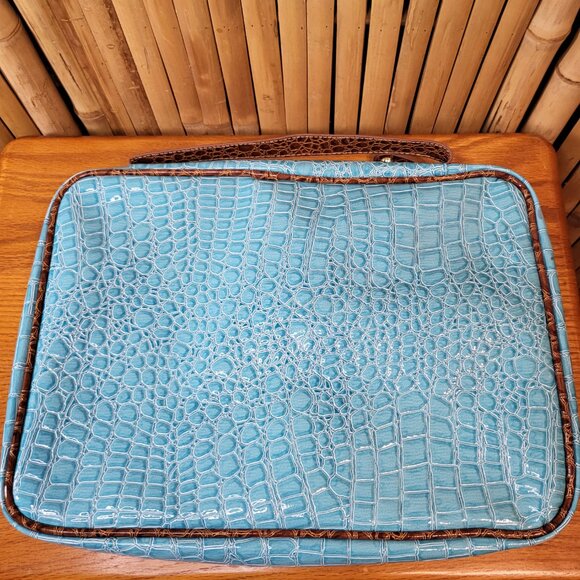 Samantha Brown Croco Cosmetic Case w/removable inserts Aqua/Camel NEW - Picture 3 of 9
